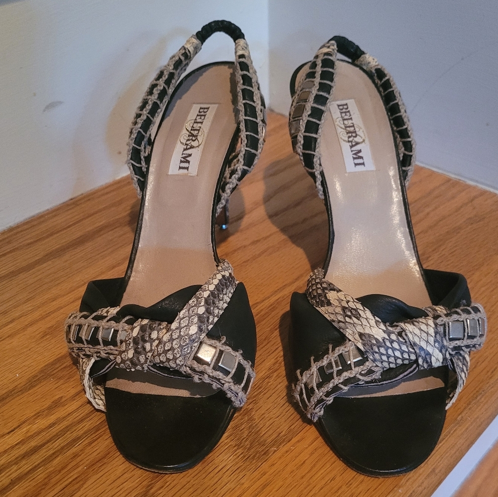Beltrami Black, Grey, & White Heels with Snakeskin